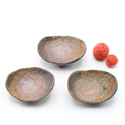 備前焼<br>円豆皿3枚セット<br>作家：奥本 丸味