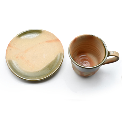 備前焼<br>オリーブ備前<br>コーヒーセット<br>窯元:しょうざん - 画像 (5)