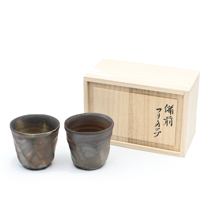 備前焼<br>面取り湯呑セット<br>(桐箱入り)<br>作家:三好 満