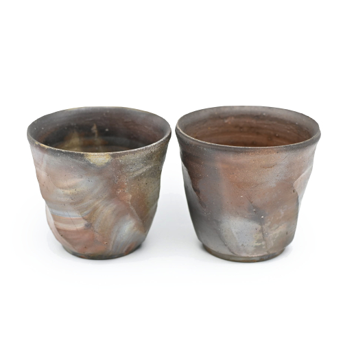 備前焼<br>面取り湯呑セット<br>(桐箱入り)<br>作家:三好 満 - 画像 (2)