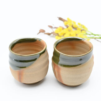 オリーブ備前<br>湯呑セット<br>窯元：しょうざん