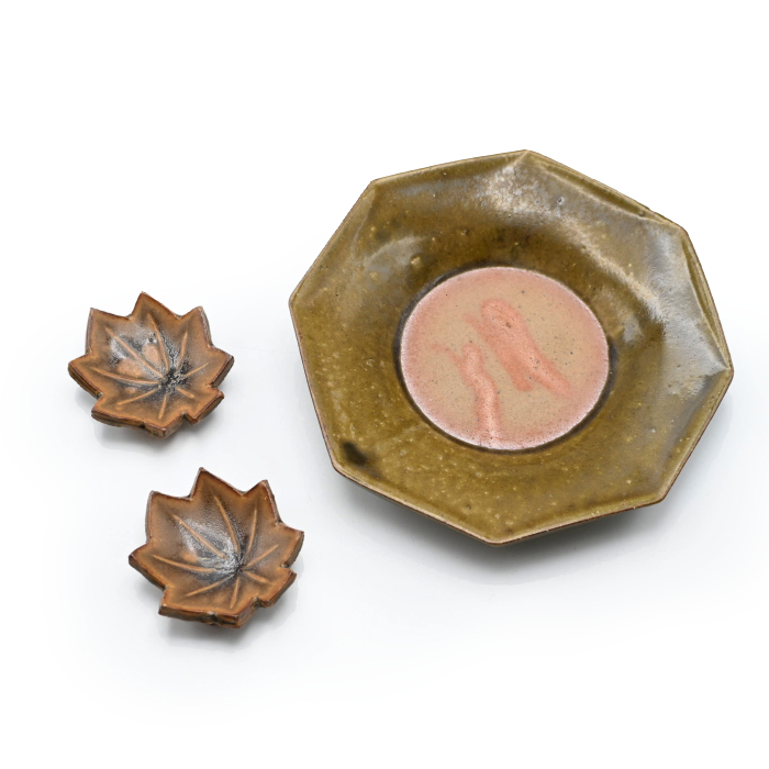 備前焼<br>皿3点セット(織部)<br>作家:中原 幸治