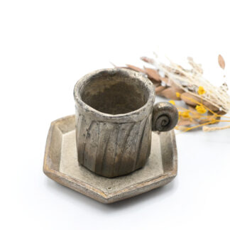 備前焼<br>銀彩デミタスセット<br>作家：澁田 寿昭