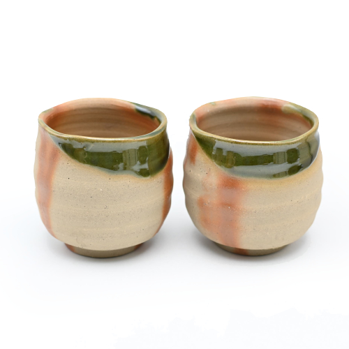 備前焼<br>オリーブ備前湯呑セット<br>窯元:しょうざん - 画像 (2)