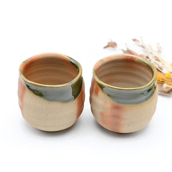 備前焼<br>オリーブ備前湯呑セット<br>窯元:しょうざん