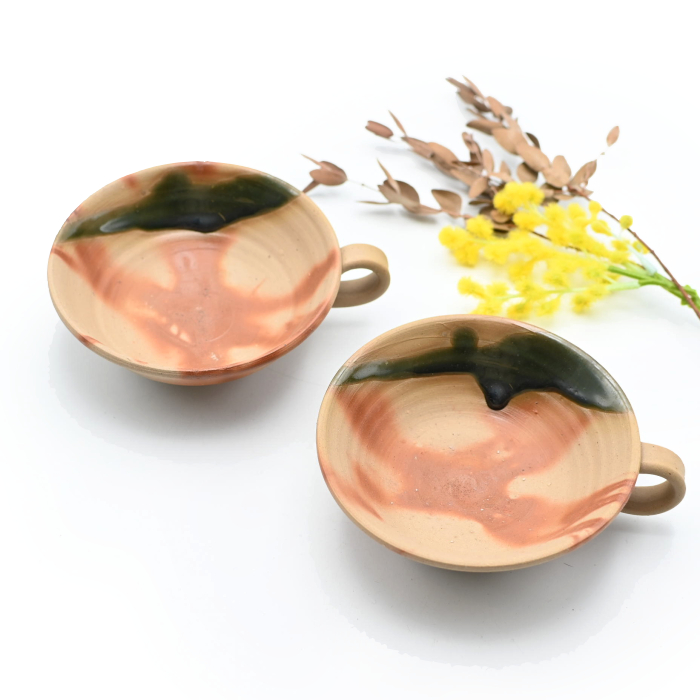 備前焼<br>オリーブ備前<br>デザートカップセット<br>窯元:しょうざん
