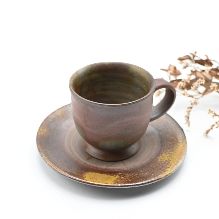 ★最後の値下げ　備前焼　コーヒーカップ　セット　未使用　お得 備前焼 珈琲セット（桟切)スプーン付| おしゃれ 日本製 工芸品 山口県