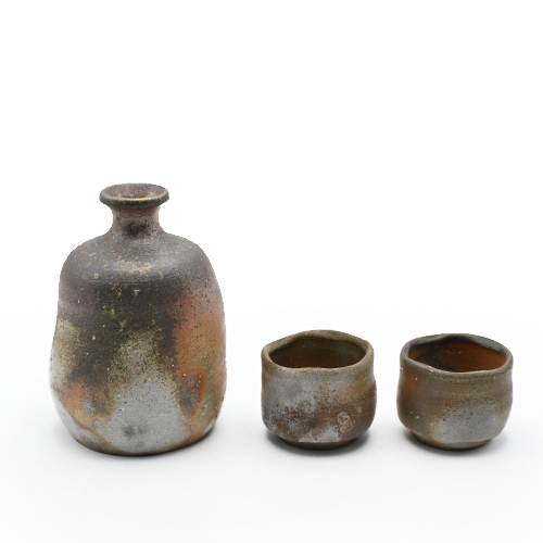 備前焼<br>酒器セット(桐箱付き)<br>作家:原田 陶月 - 画像 (2)